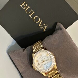 Bulova Gold and Silver Watch with Crystal Details
